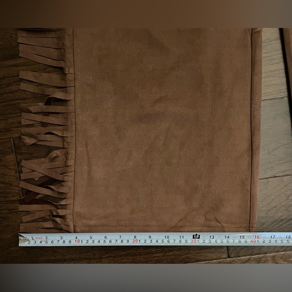 NWT MICAS Women’s Brown Faux Suede Fringe Wide Leg Pants Size Large Pockets - Picture 7 of 11